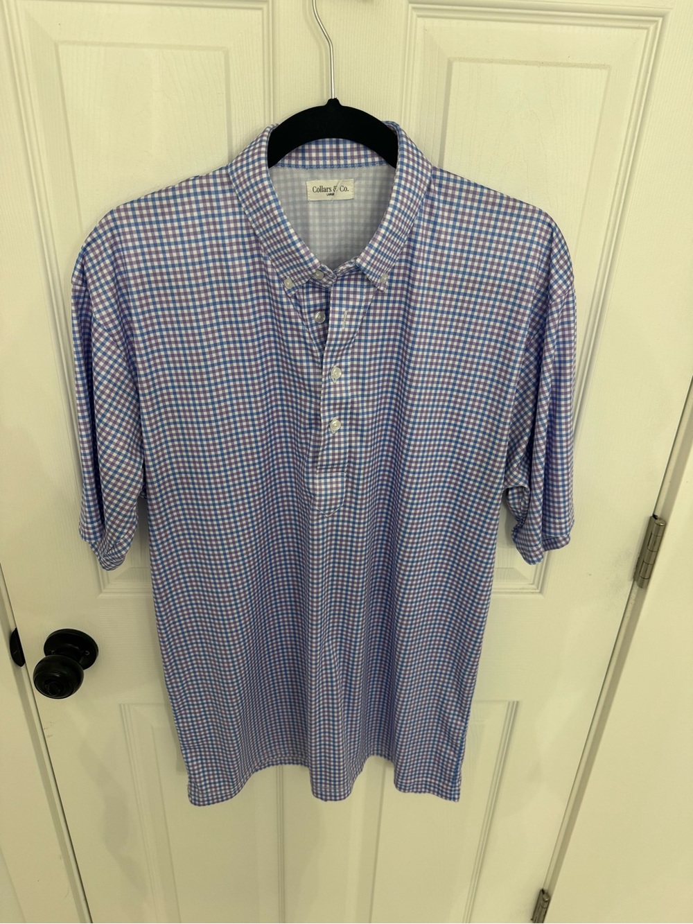 Collars & Co. Men's Blue and White Check Polo